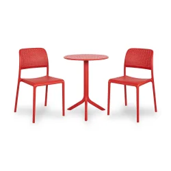 Stół STEP czerwony + 2 krzesła BORA BISTROT czerwony