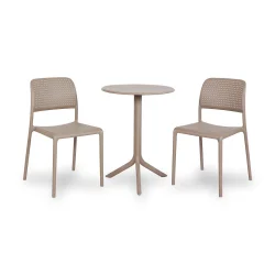 Stół STEP brązowy + 2 krzesła BORA BISTROT brązowy