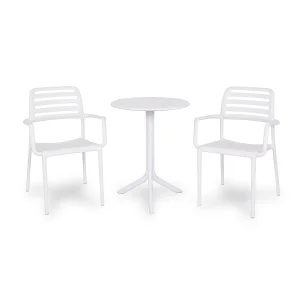 Stół STEP bianco/biały + 2 krzesła COSTA bianco/biały