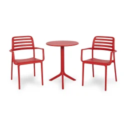 Stół STEP rosso/czerwony + 2 krzesła COSTA rosso/czerwony