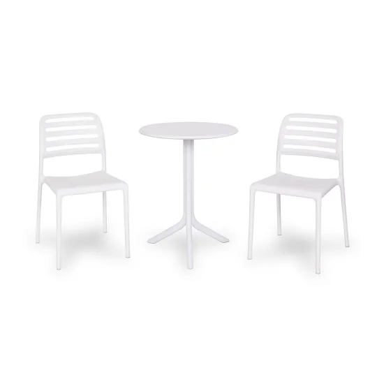 Stół STEP bianco/biały + 2 krzesła COSTA BISTROT bianco/biały