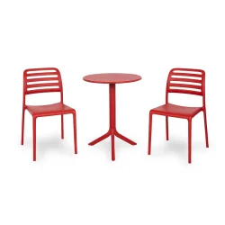 Stół STEP rosso/czerwony + 2 krzesła COSTA BISTROT rosso/czerwony