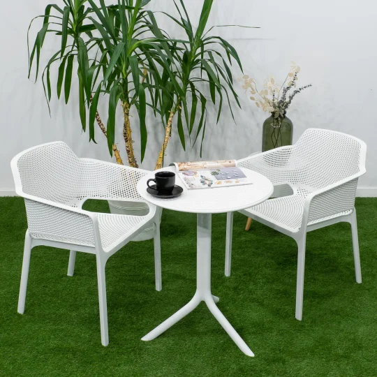Stół STEP bianco/biały + 2 krzesła NET bianco/biały - Zdjęcie 4