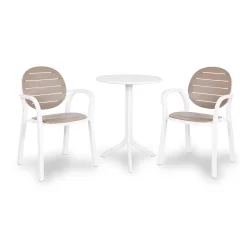 Stół STEP bianco/biały + 2 krzesła PALMA bianco tortora/biało brązowy