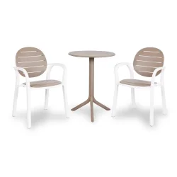 Stół STEP tortora/brązowy + 2 krzesła PALMA bianco tortora/biało brązowy