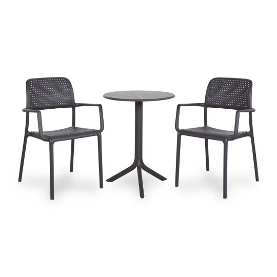 Stół SPRITZ antracytowy + 2 krzesła BORA antracytowy