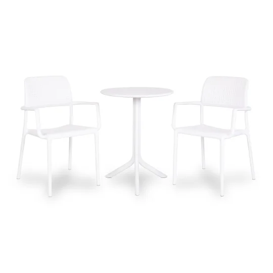 Stół SPRITZ bianco/biały + 2 krzesła BORA bianco/biały