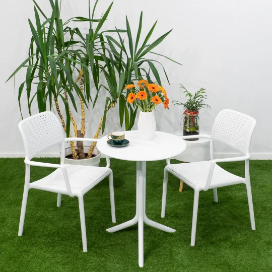 Stół SPRITZ bianco/biały + 2 krzesła BORA bianco/biały - Zdjęcie 4
