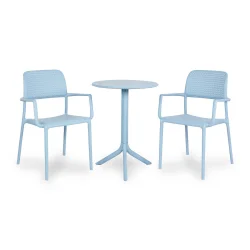 Stół SPRITZ celeste/błękitny + 2 krzesła BORA celeste/błękitny