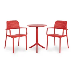 Stół SPRITZ rosso/czerwony + 2 krzesła BORA rosso/czerwony