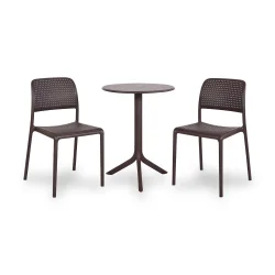 Stół SPRITZ ciemnobrązowy + 2 krzesła BORA BISTROT ciemnobrązowy
