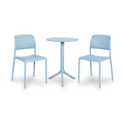 Stół SPRITZ błękitny + 2 krzesła BORA BISTROT błękitny