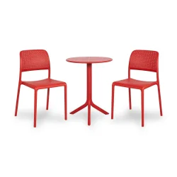 Stół SPRITZ czerwony + 2 krzesła BORA BISTROT czerwony