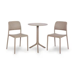 Stół SPRITZ tortora/brązowy + 2 krzesła BORA BISTROT tortora/brązowy
