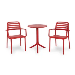 Stół SPRITZ rosso/czerwony + 2 krzesła COSTA rosso/czerwony