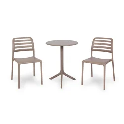 Stół SPRITZ tortora/brązowy + 2 krzesła COSTA BISTROT tortora/brązowy