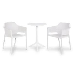 Stół SPRITZ bianco/biały + 2 krzesła NET bianco/biały