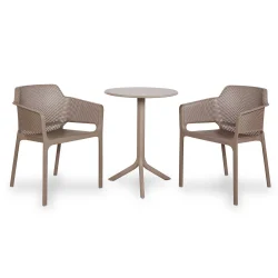 Stół SPRITZ brązowy + 2 krzesła NET brązowy