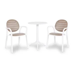 Stół SPRITZ bianco/biały + 2 krzesła PALMA bianco tortora/biało brązowy