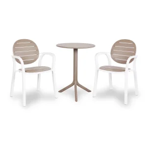 Stół SPRITZ tortora/brązowy + 2 krzesła PALMA bianco tortora/biało brązowy