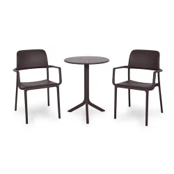 Stół SPRITZ ciemnobrązowy + 2 krzesła RIVA ciemnobrązowy