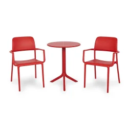 Stół SPRITZ rosso/czerwony + 2 krzesła RIVA rosso/czerwony
