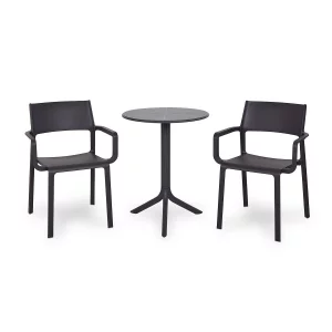 Stół SPRITZ antracytowy + 2 krzesła TRILL ARMCHAIR antracytowy