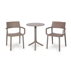 Stół SPRITZ tortora/brązowy + 2 krzesła TRILL ARMCHAIR tortora/brązowy