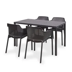 Stół CUBE 140x80 antracytowy + 4 krzesła NET antracytowy