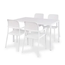 Stół CUBE 140x80 bianco/biały + 4 krzesła BORA bianco/biały
