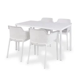 Stół CUBE 140x80 biały + 4 krzesła NET biały