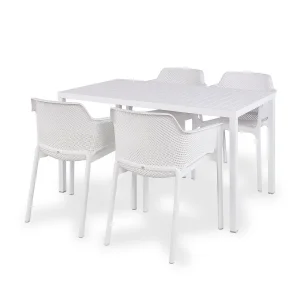 Stół CUBE 140x80 bianco/biały + 4 krzesła NET bianco/biały