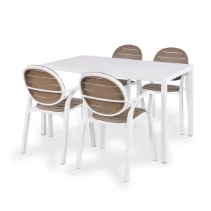 Stół CUBE 140x80 biały + 4 krzesła PALMA biało brązowy