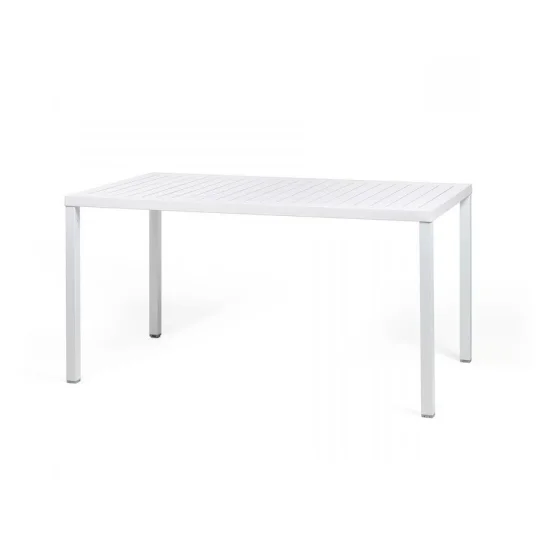Stół CUBE 140x80 bianco/biały + 4 krzesła PALMA bianco tortora/biało brązowy - Zdjęcie 2