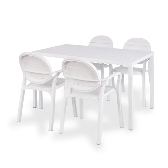 Stół CUBE 140x80 bianco/biały + 4 krzesła PALMA bianco/biały