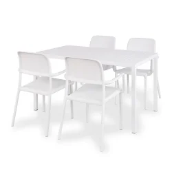 Stół CUBE 140x80 bianco/biały + 4 krzesła RIVA bianco/biały