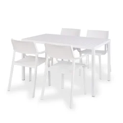 Stół CUBE 140x80 bianco/biały + 4 krzesła TRILL ARMCHAIR bianco/biały