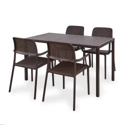 Stół CUBE 140x80 caffe/ciemnobrązowy + 4 krzesła BORA caffe/ciemnobrązowy