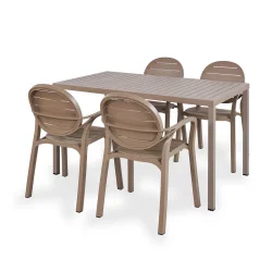 Stół CUBE 140x80 tortora/brązowy + 4 krzesła PALMA tortora/brązowy