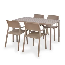 Stół CUBE 140x80 tortora/brązowy + 4 krzesła TRILL ARMCHAIR tortora/brązowy