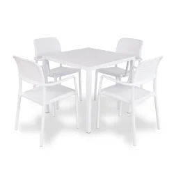 Stół CUBE 80 bianco/biały + 4 krzesła BORA bianco/biały