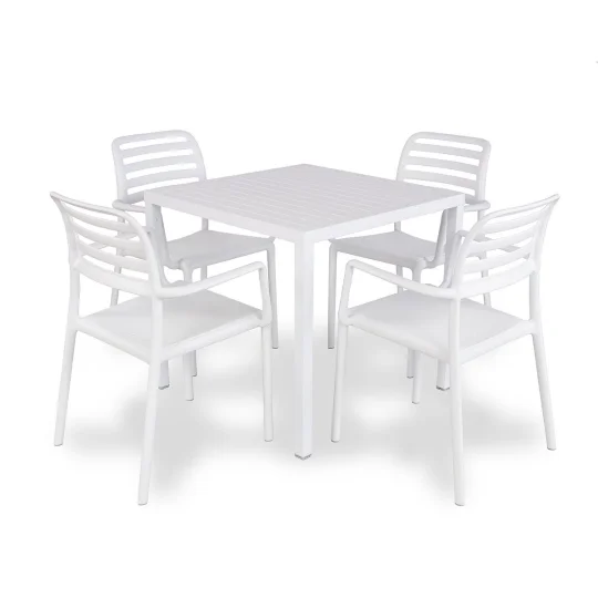 Stół CUBE 80 bianco/biały + 4 krzesła COSTA bianco/biały