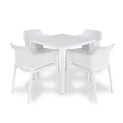 Stół CUBE 80 biały + 4 krzesła NET biały