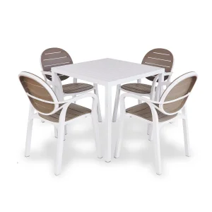 Stół CUBE 80 bianco/biały + 4 krzesła PALMA bianco tortora/biało brązowy