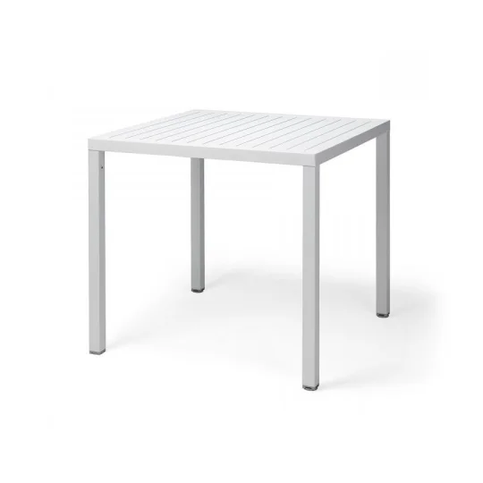 Stół CUBE 80 bianco/biały + 4 krzesła PALMA bianco tortora/biało brązowy - Zdjęcie 2
