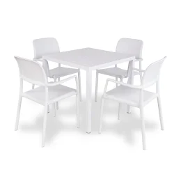Stół CUBE 80 bianco/biały + 4 krzesła RIVA bianco/biały