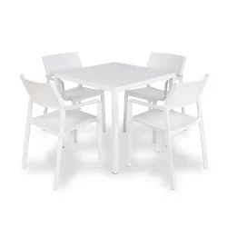 Stół CUBE 80 bianco/biały + 4 krzesła TRILL ARMCHAIR bianco/biały