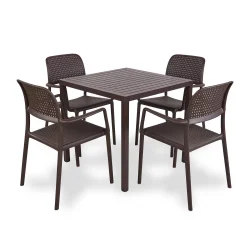 Stół CUBE 80 caffe/ciemnobrązowy + 4 krzesła BORA caffe/ciemnobrązowy