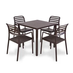 Stół CUBE 80 caffe/ciemnobrązowy + 4 krzesła COSTA caffe/ciemnobrązowy
