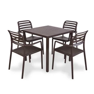 Stół CUBE 80 caffe/ciemnobrązowy + 4 krzesła COSTA caffe/ciemnobrązowy